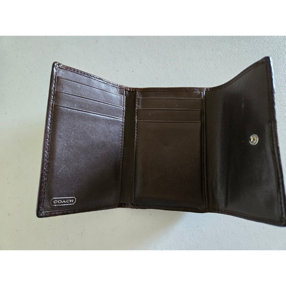 VTG Coach Signature C Monogram Trifold Wallet Brown Leather Suede Stripe Compact - Picture 3 of 8
